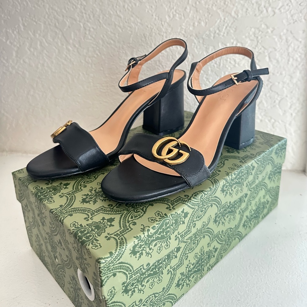 Marmont GG Ankle-Strap Block Heel Sandals